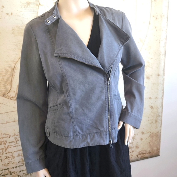 Women's Gray Jean Moto Jacket - Picture 2 of 10